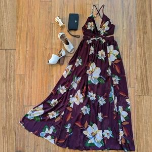 🖤 Floral Halter Cut Out Wrap Slit Maxi Dress - Sm